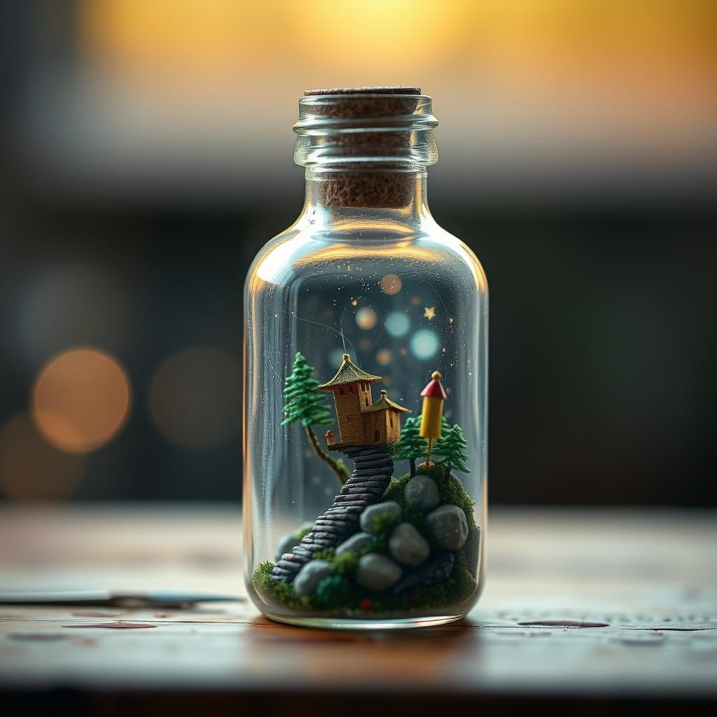 Miniature Fantasy Worlds in Glass Bottles