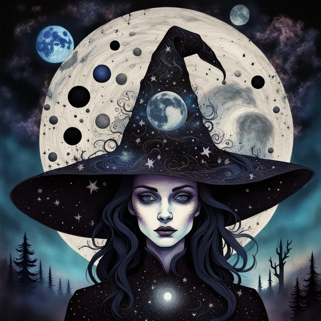 Cosmic Witch Queen in Surreal Gothic Style