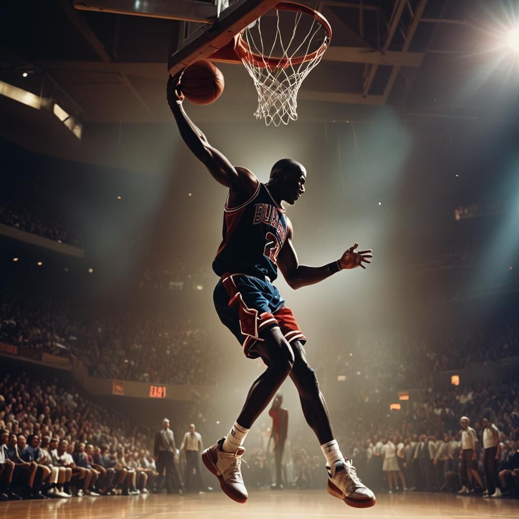Michael Jordan Dunks in Cinematic Film Still