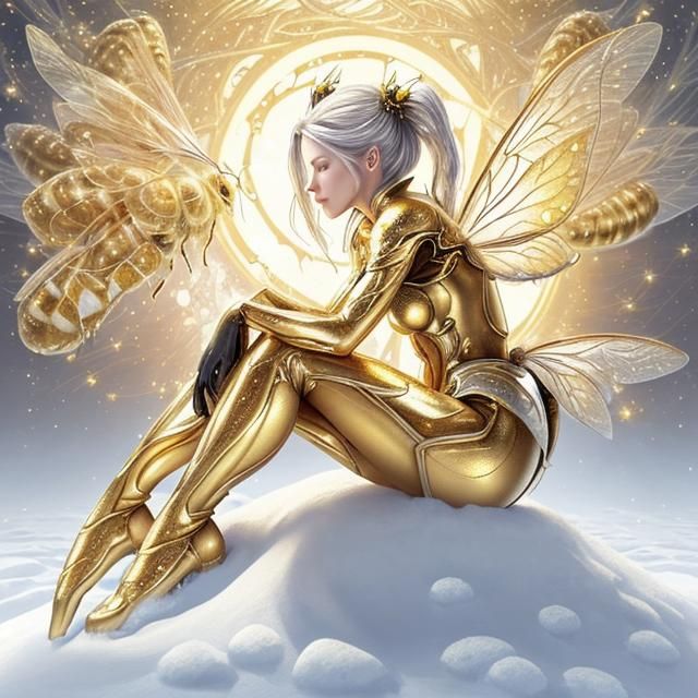 Fairy on Snowy Ground in Alex Grey Style