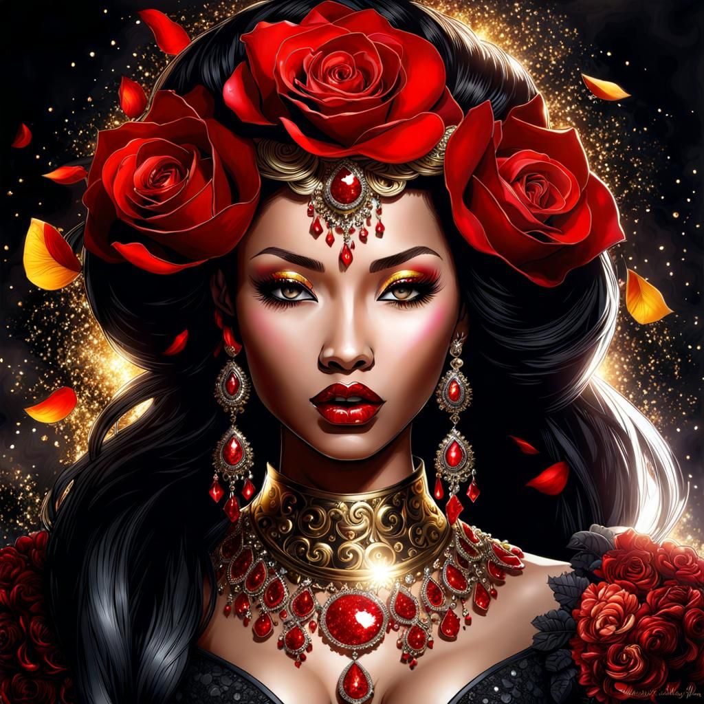 Gothic Asian African Mistress in Splash Art Style