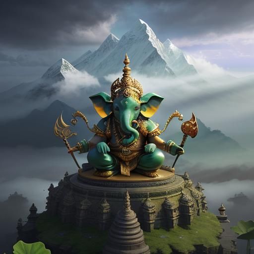 Ganesha, God of Wisdom, in Himalayas: Matte Painting
