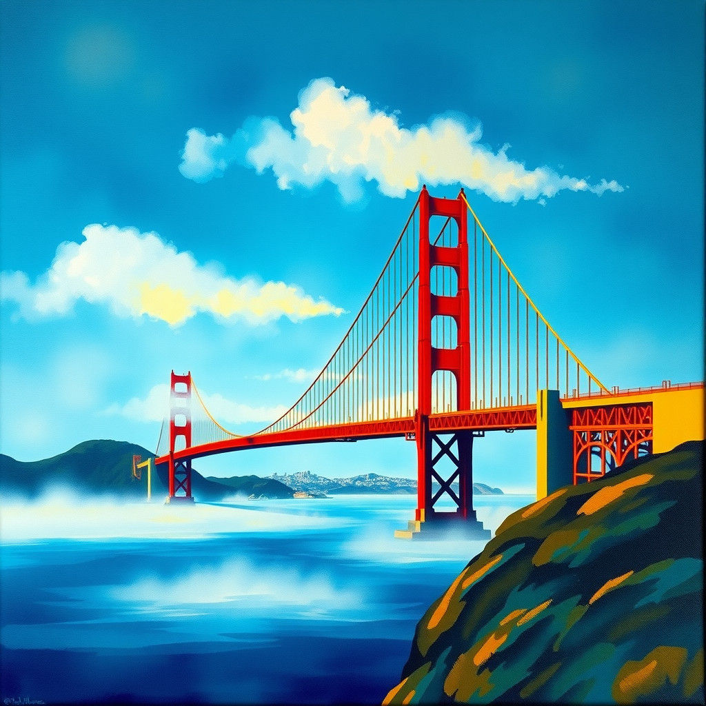 Golden Gate Bridge in Impressionist Gouache Style