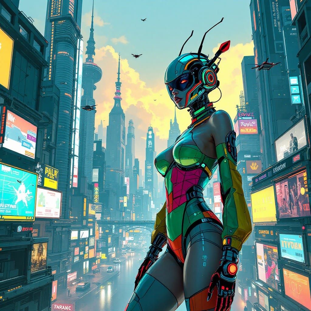 Futuristic Cyberpunk Woman in Metropolis, Sorayama and Gonza...