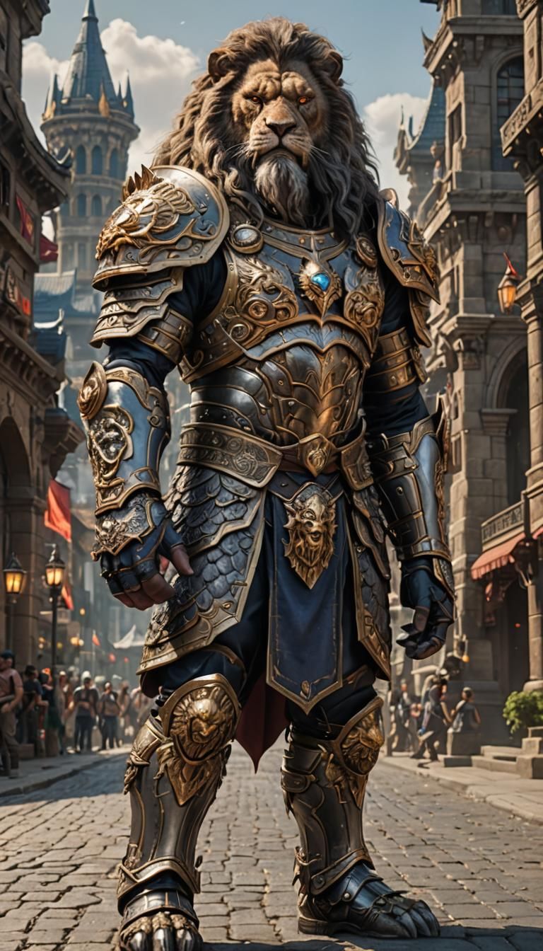 Furious Armored Warrior in Warcraft Style