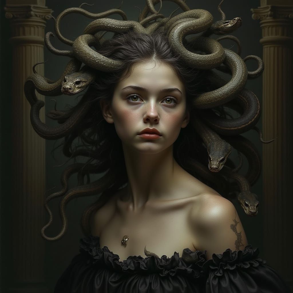 Enchanting Portrait of a Young Medusa with Serpents