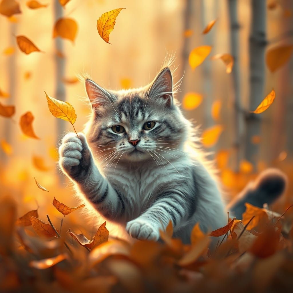 Whiskered Cat in Dreamy Autumnal Landscape