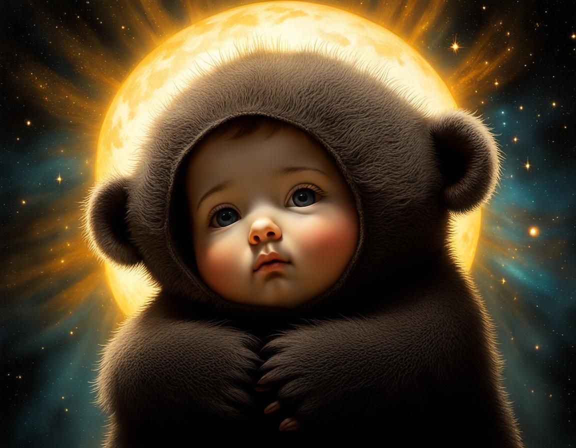 Cute Cyborg Bear-Creature in a Neon Dungeon, 3D Render