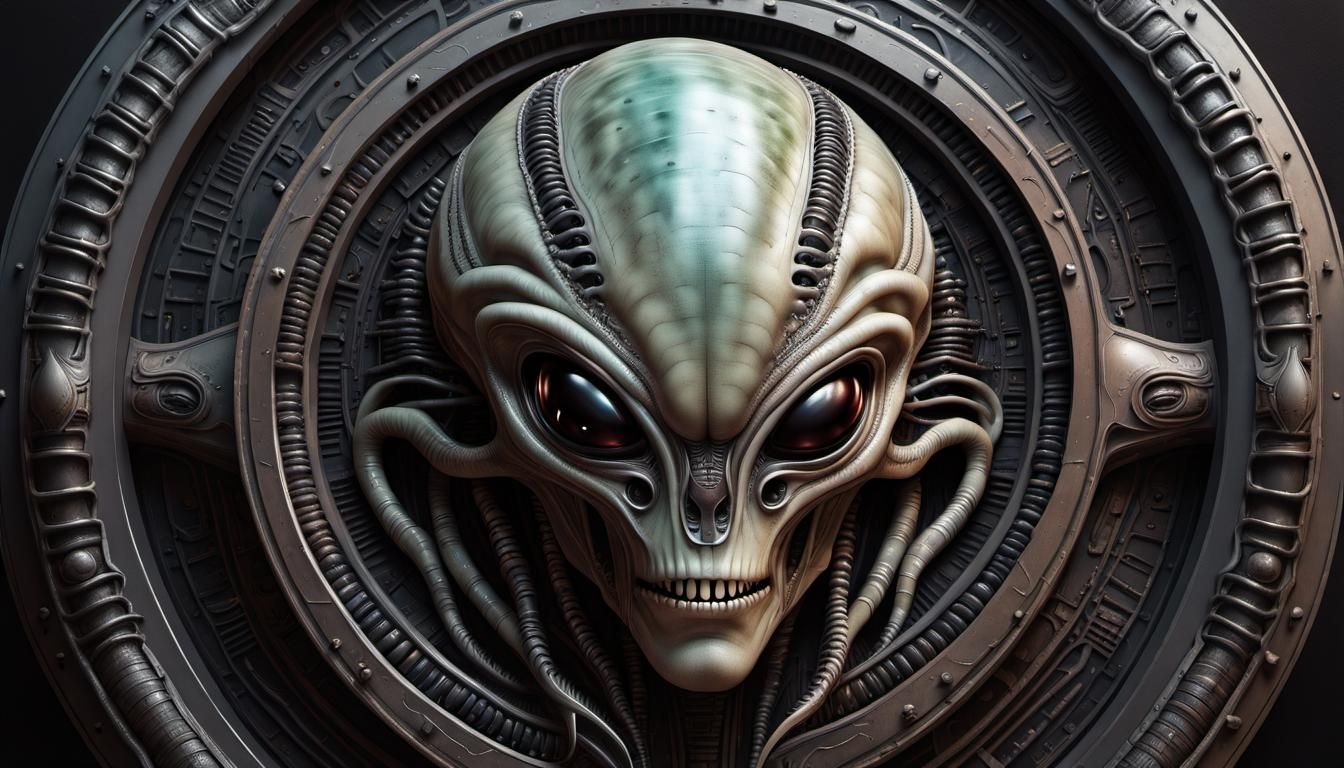 Alien-Inspired Shield Art in Maximalist Style