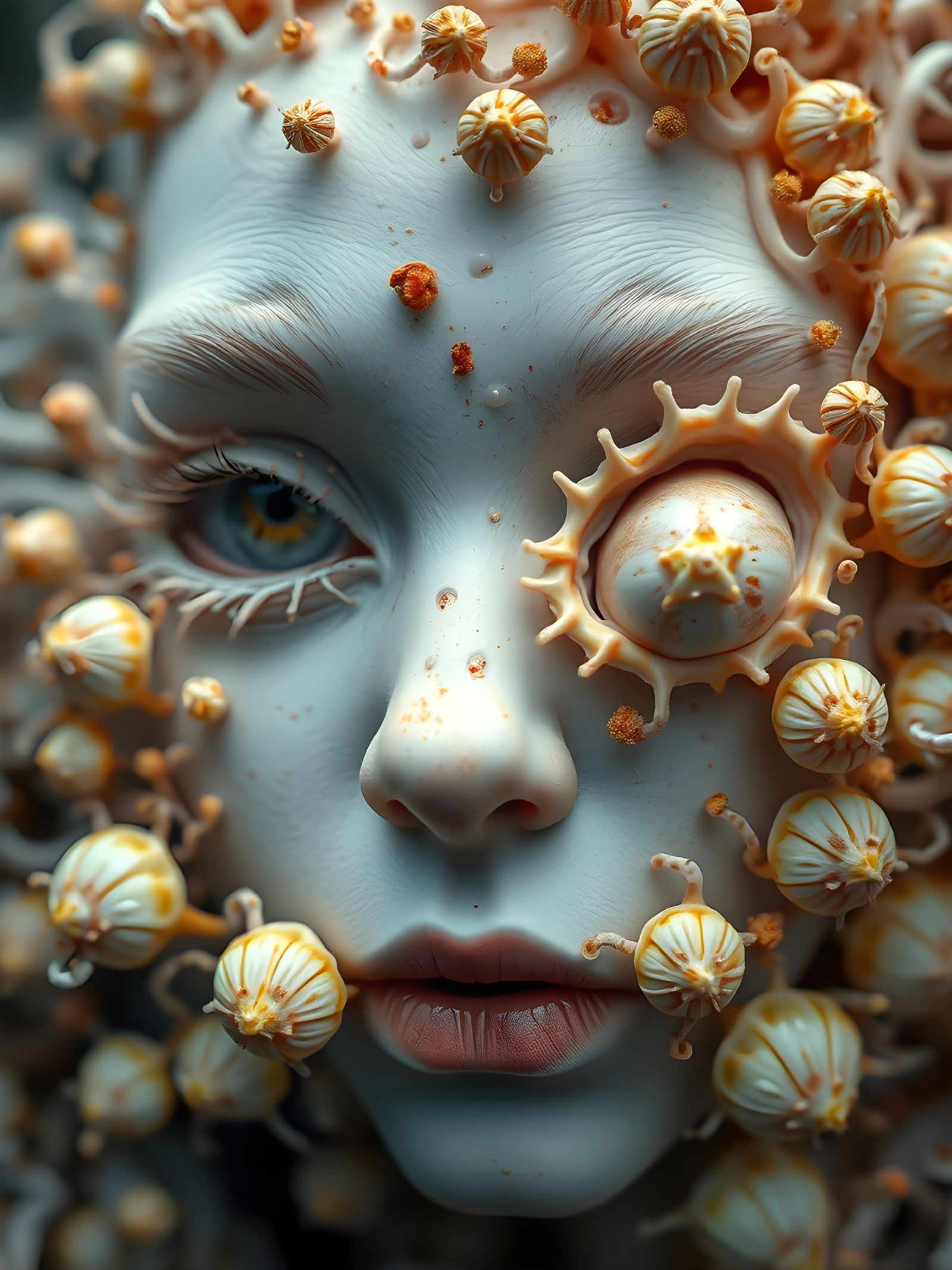 Epic Albino Sea Shell Portrait in Oil Slick Colors