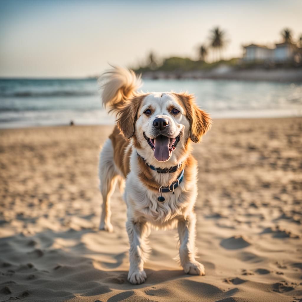 Glamour Shot of Smiling Dog on Beach