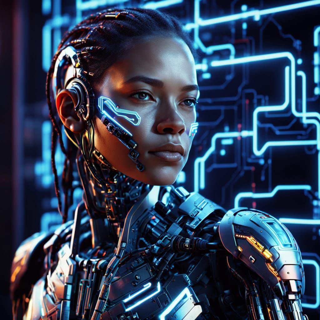 Hyperrealistic Cyborg Connected to Electric Circuits
