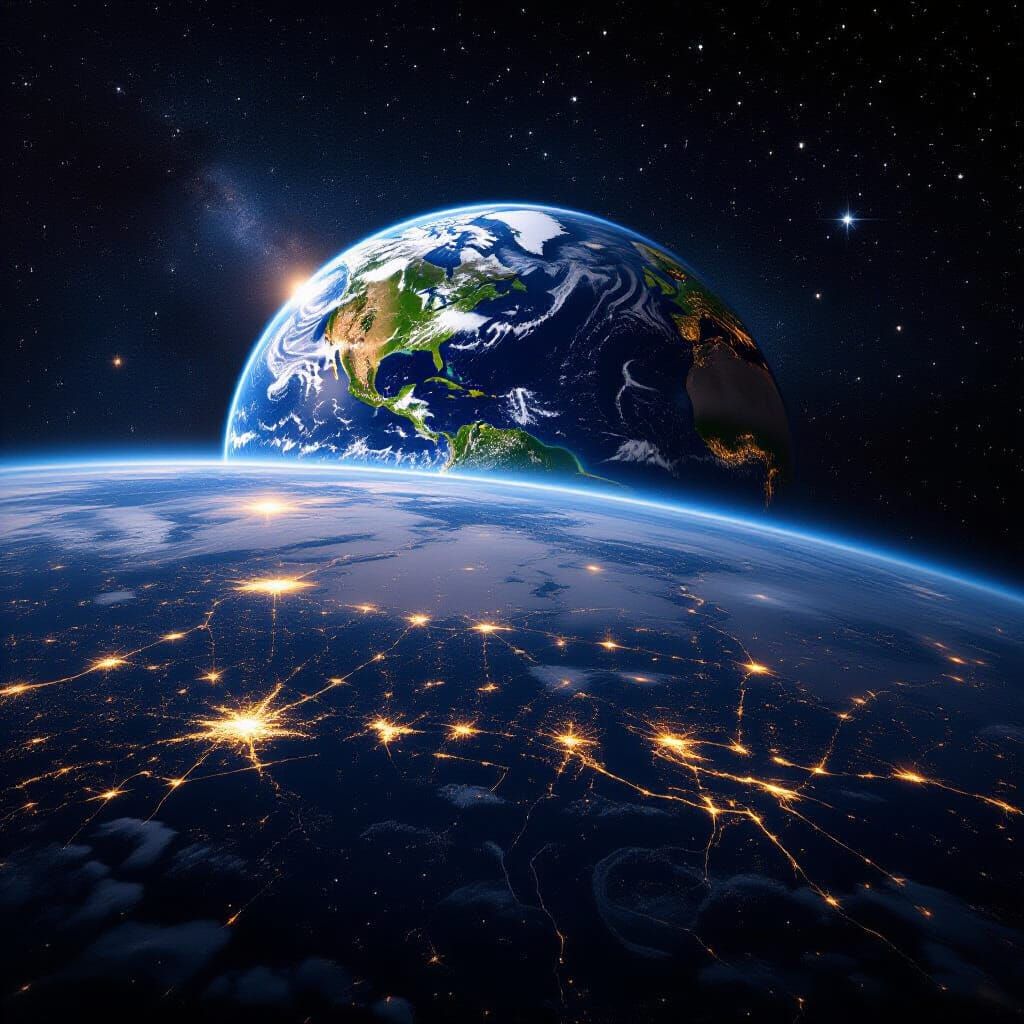 City Lights on a Planet from Space