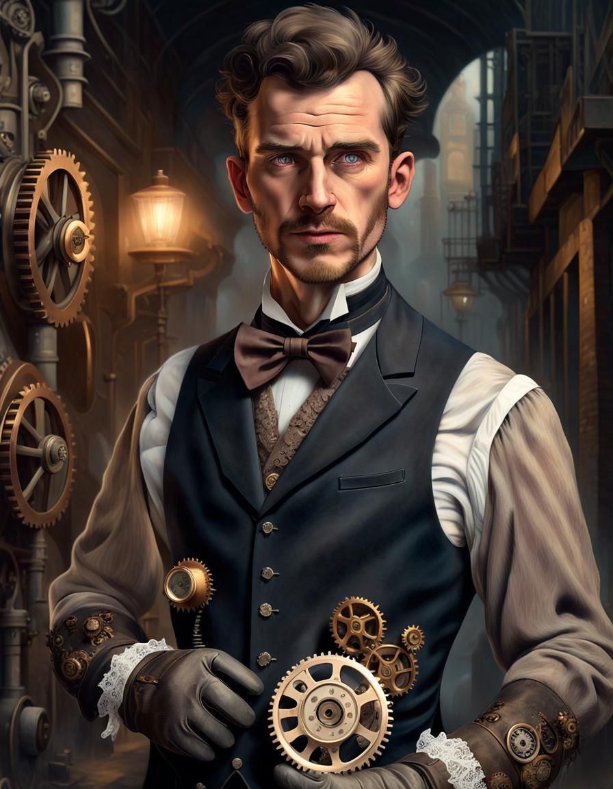 Steampunk Inventor Portrait in Victorian Style