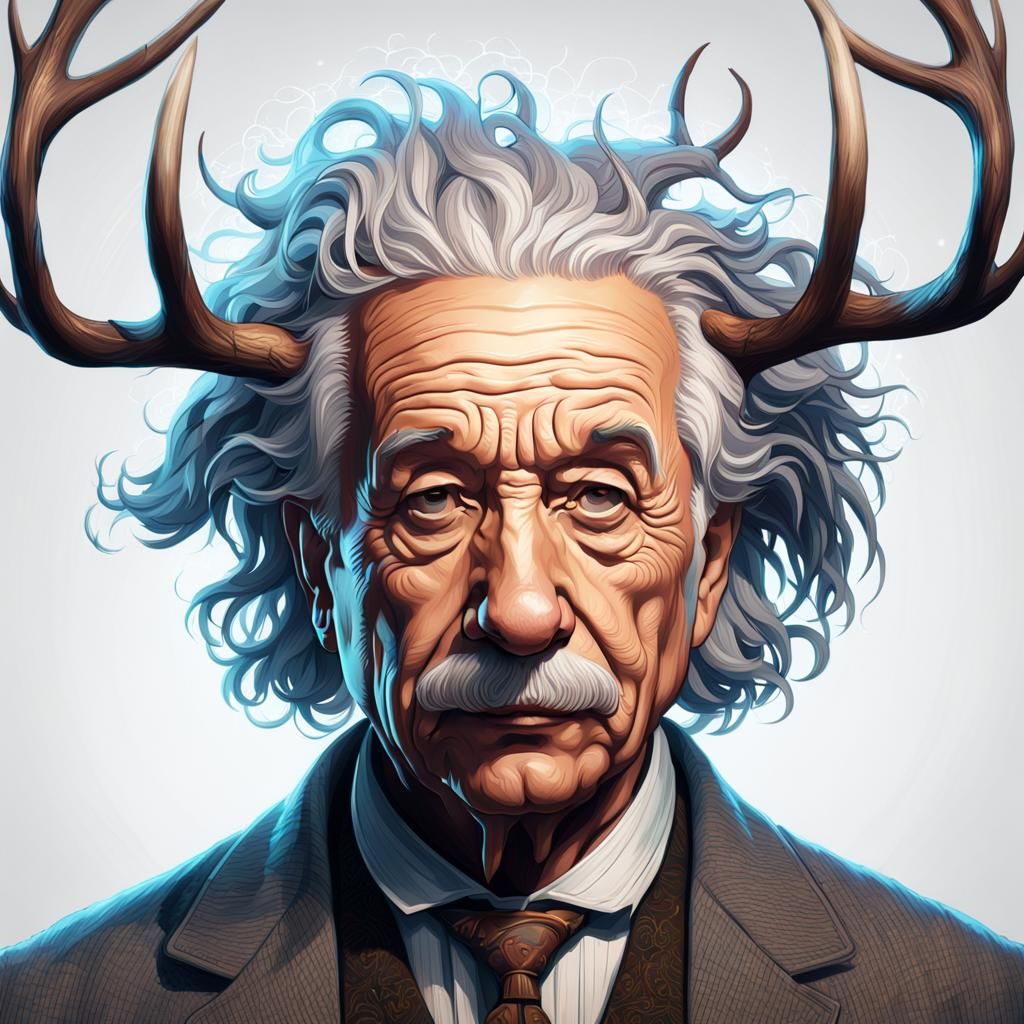 Einstein with Antlers: Hyperdetailed Art Portrait
