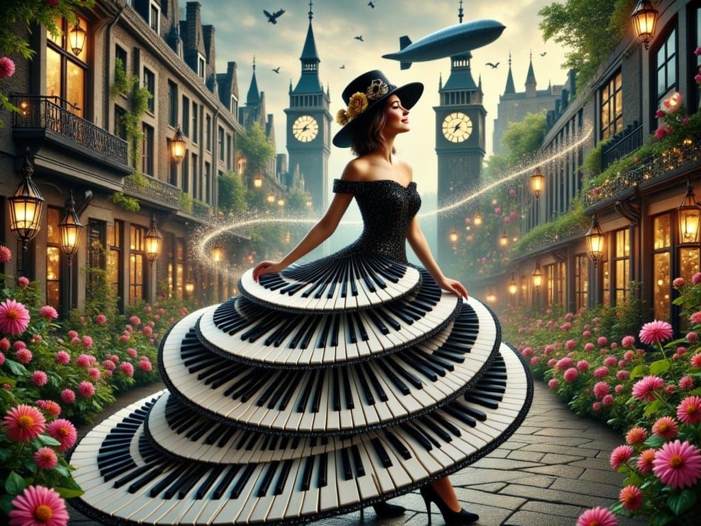Steampunk Goddess in Victorian Cityscape