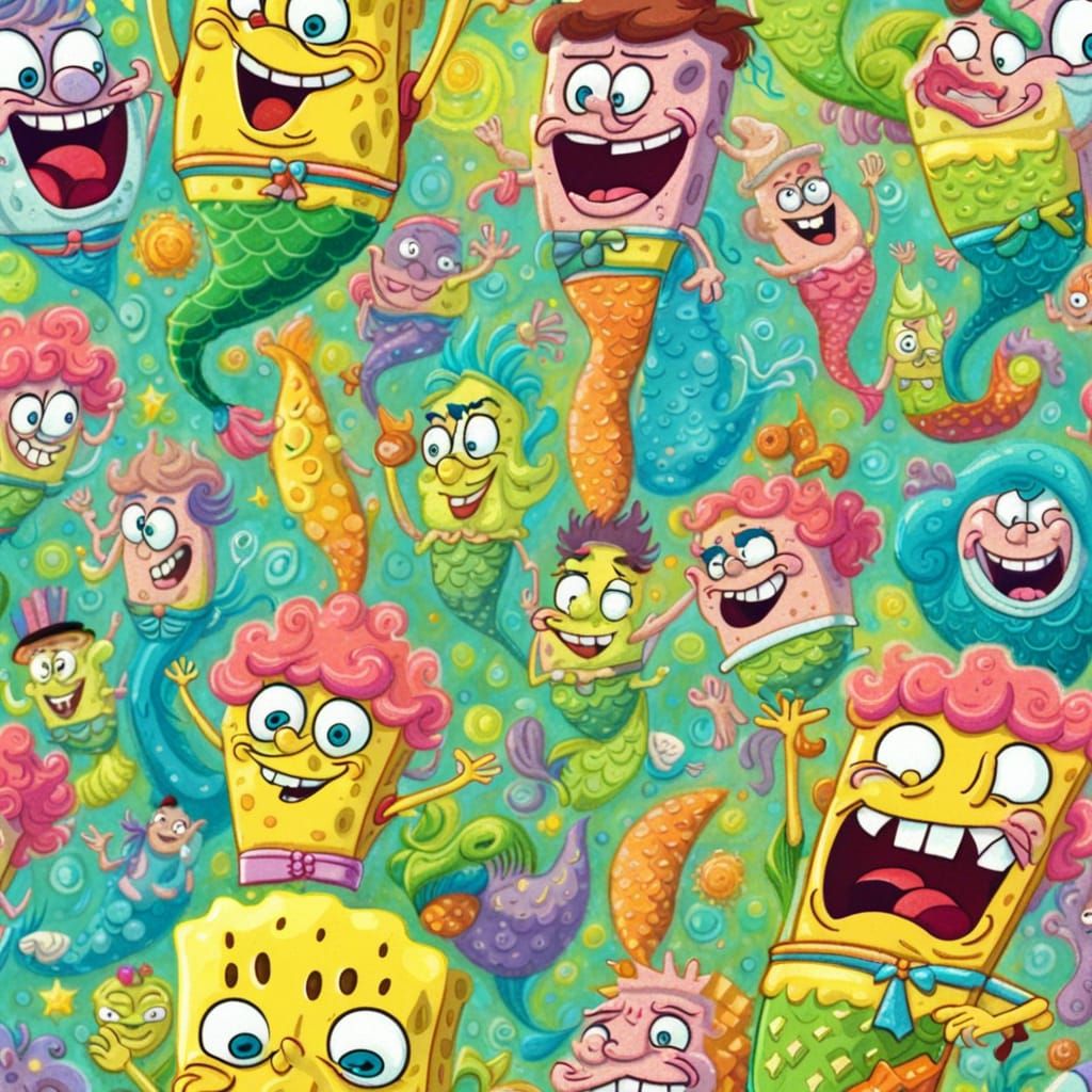 Spongebob Squarepants Mermaids in Cartoon Style