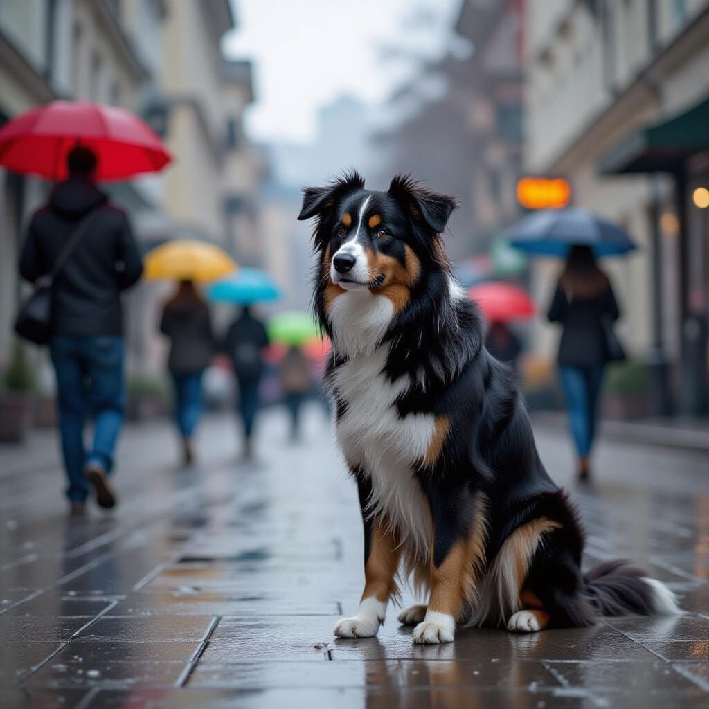 Homeless Dog Shivers in Rain, 3D Rendered