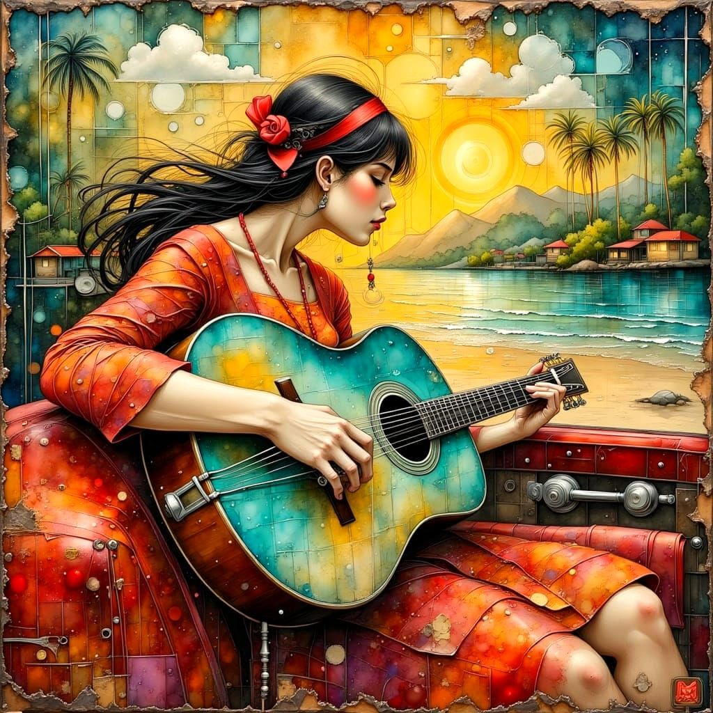 Cuban Jazz Scene in Impasto Watercolor Style