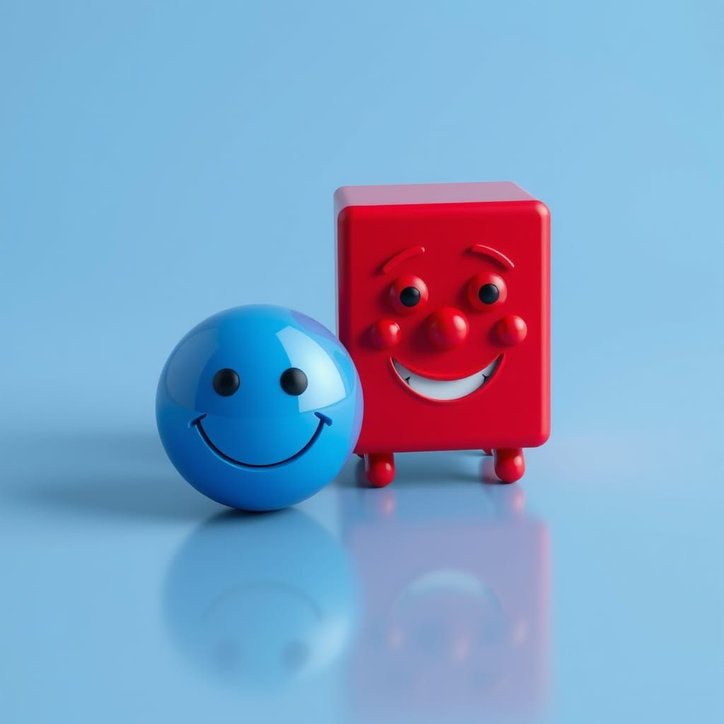 Expressive Cube and Sphere in Retro-Futuristic Style