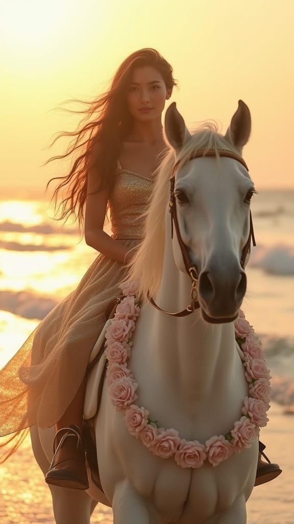 Woman on Arabian Horse at Sunset