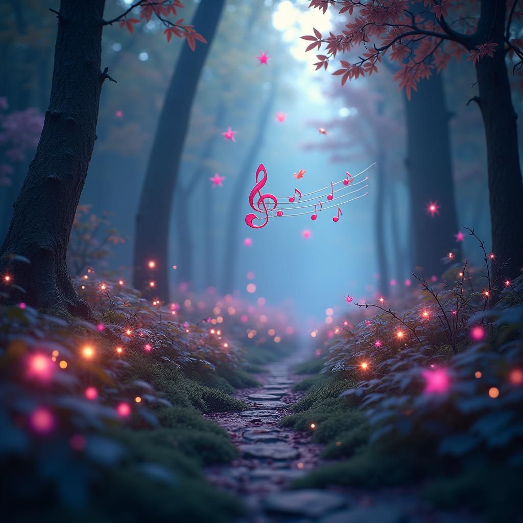 Enchanted Music Notes in Mystical Forest