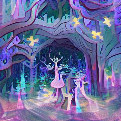 Enchanted Forest with Glowing Flora and Fauna