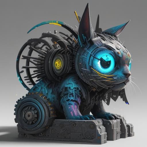 Mechanical Cat Sculpture in Cyberpunk Style