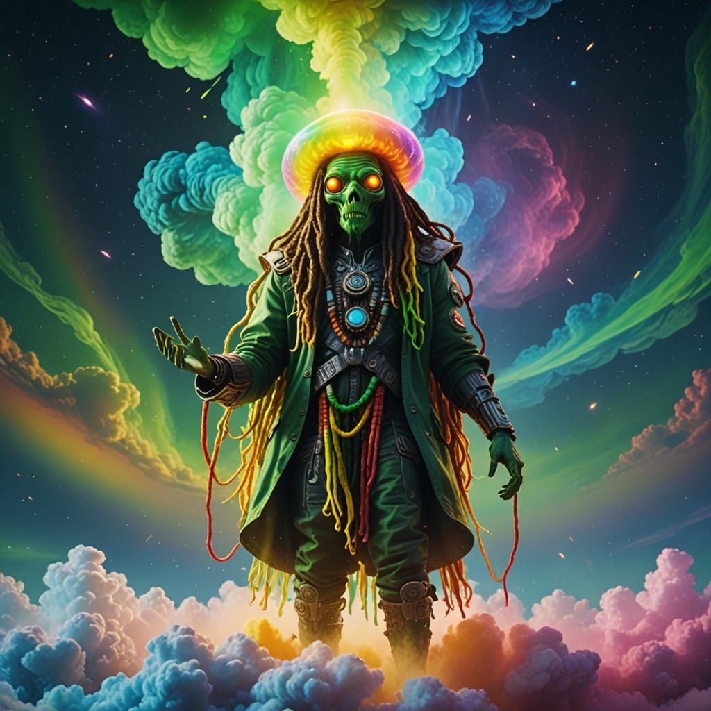 Rasta Alien Master on Rainbow Cloud in 8K