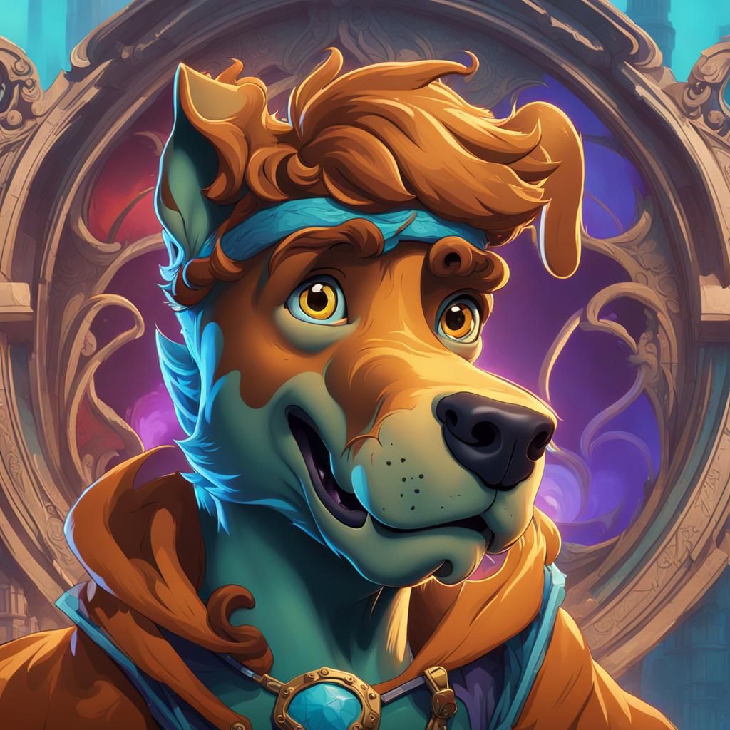 Detailed Scooby Doo Portrait in Art Nouveau Style
