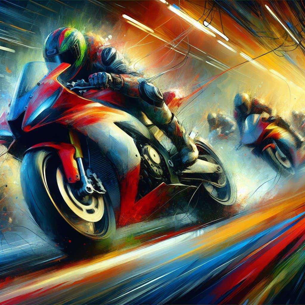 Energetic Motorbike Action Painting with Vibrant Colors