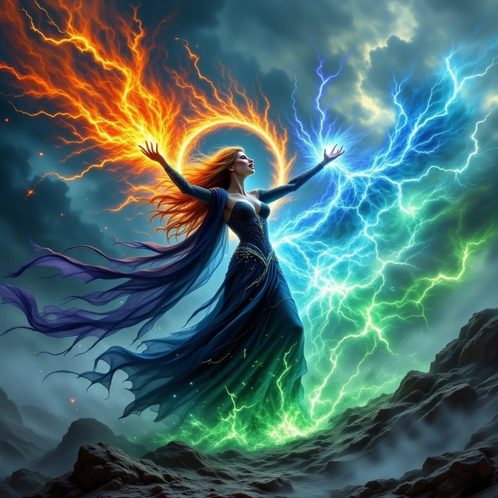 Ethereal Sorceress Battles Witch in Hyperdetailed Digital Pa...