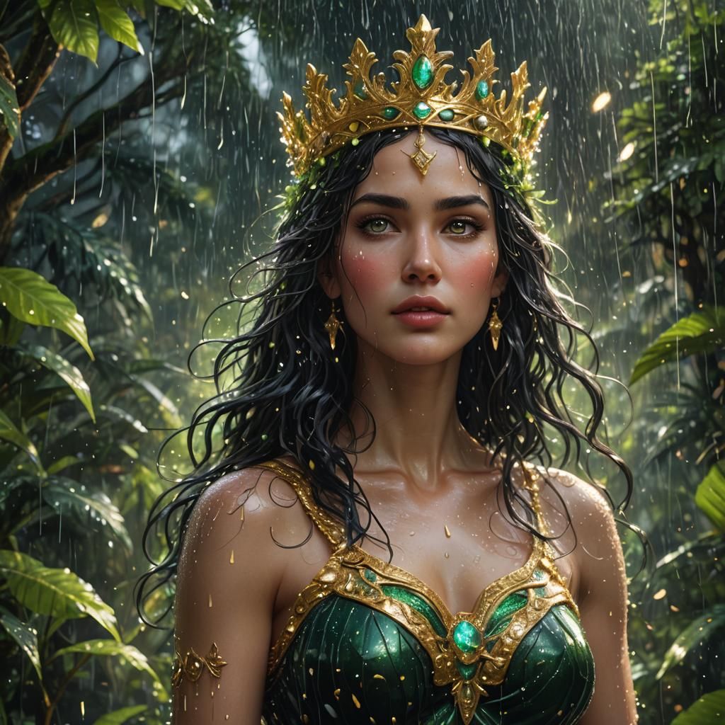Goddess Aphrodite in Starry Rainforest: Photorealistic Art