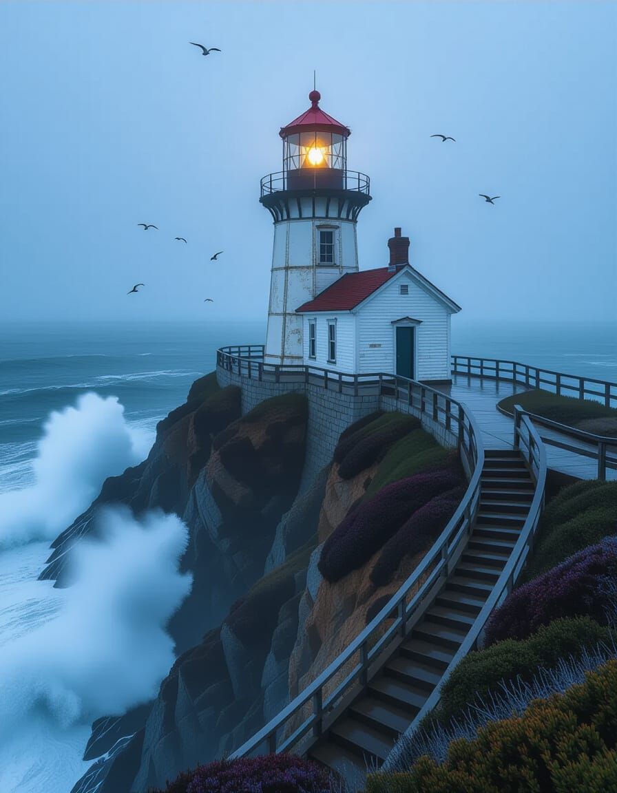 Point Reyes Lighthouse in Hyperrealistic Coastal Scene