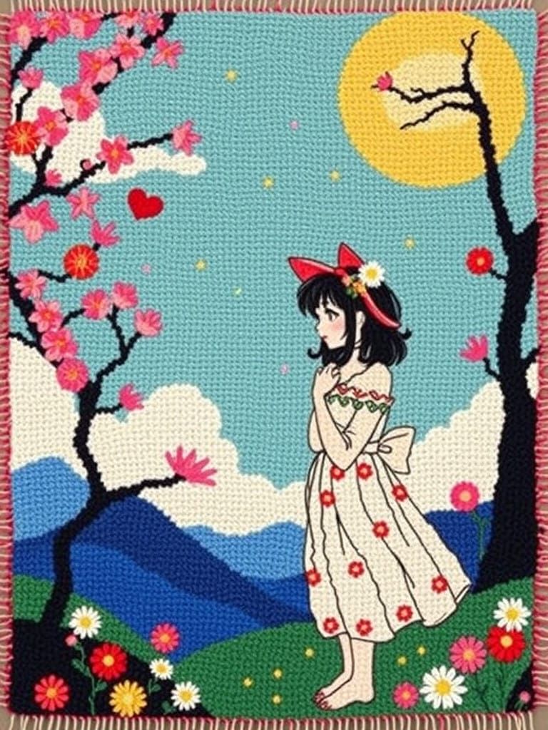 Woven Tapestry Surrealism Shoujo in the style of Naoko Takeuchi