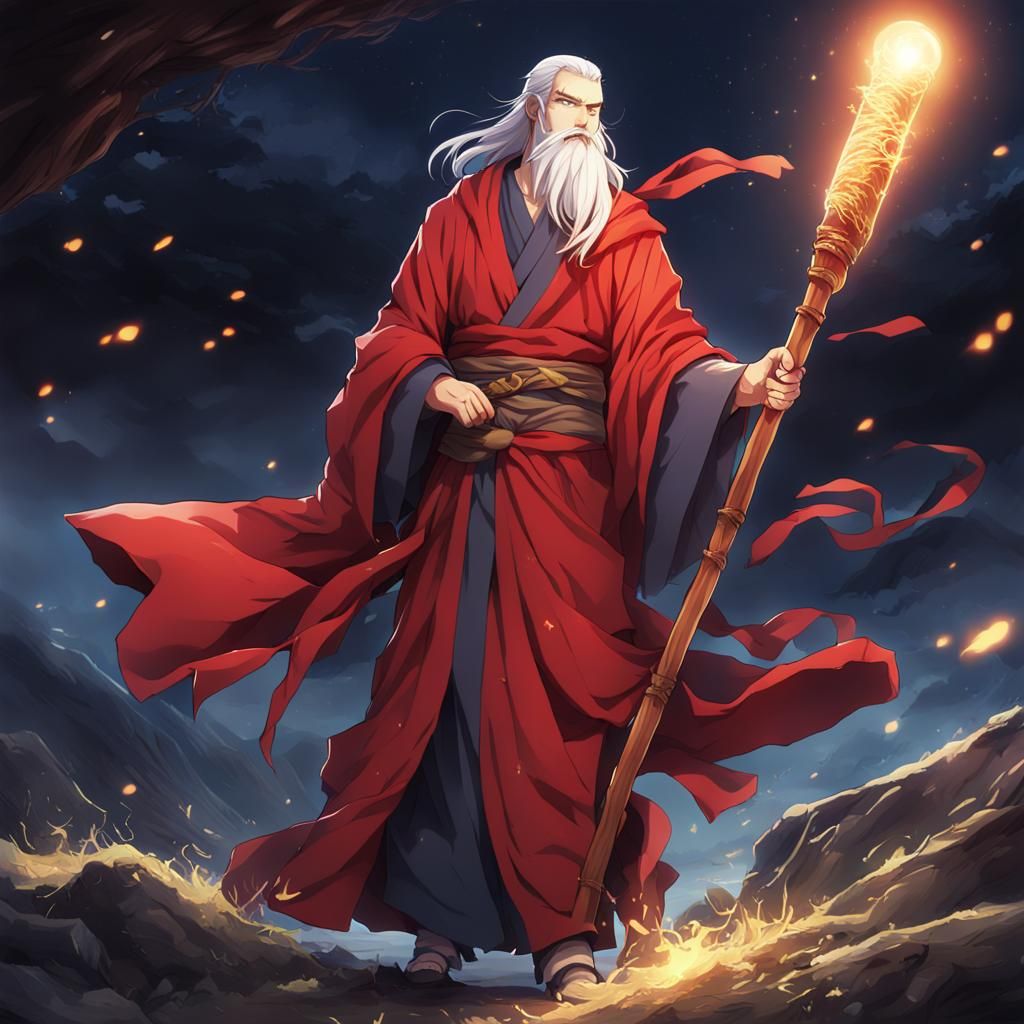 Moses with Staff in Anime Manga Style