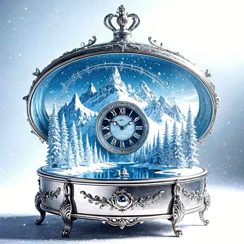 Ornate Silver Box Opens to Magical Winter Wonderland Scene