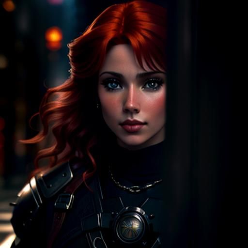 Redhead in City Street: Illustration in Realist Style