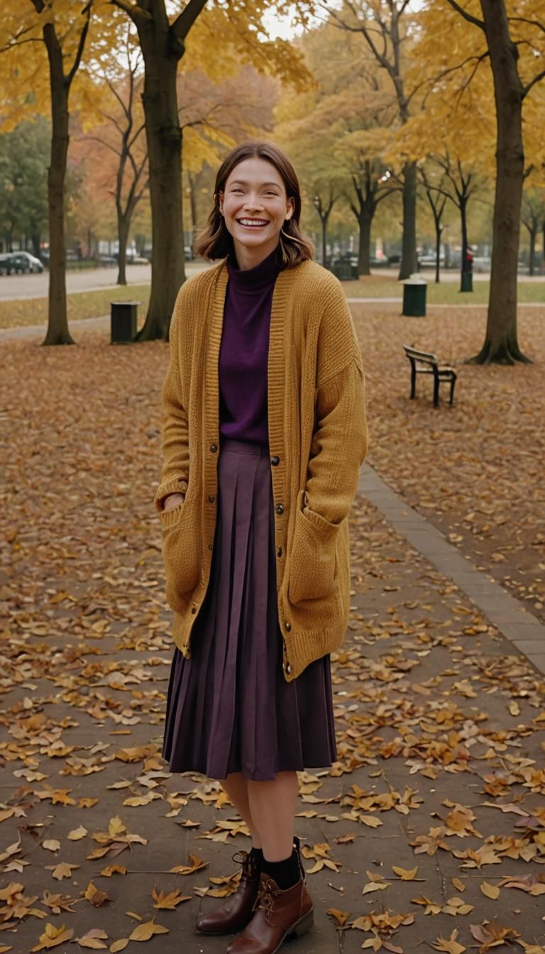 Woman in Autumn Park with Golden Light