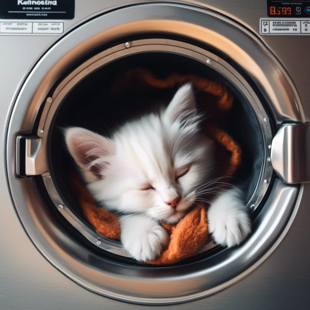 Cute Kitten Napping in Laundry Machine
