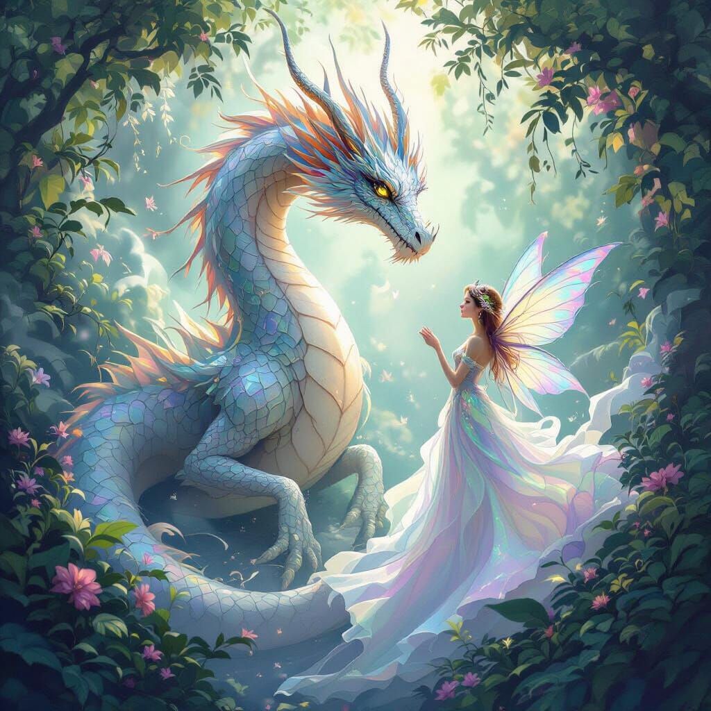 Mystical Dragon and Fairy in Ethereal Light