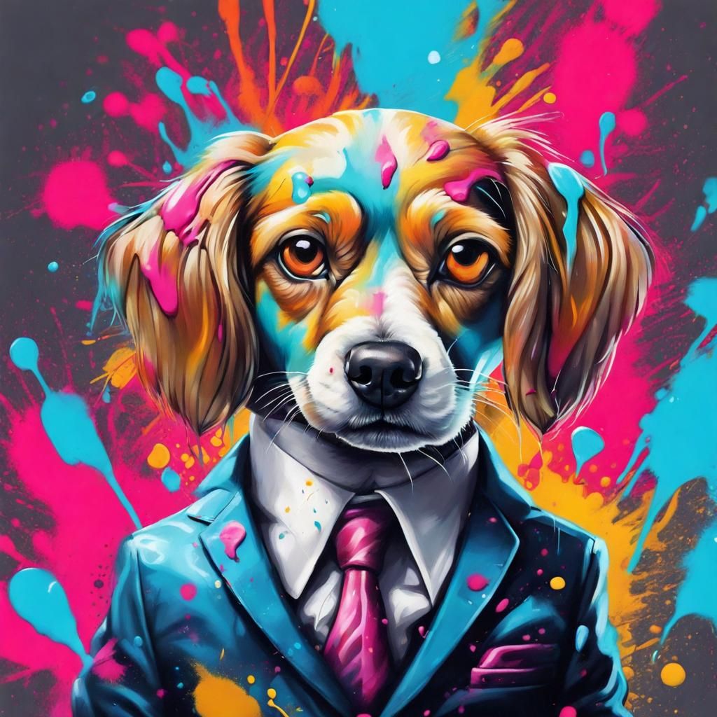 Dog in Suit: Graffiti Art Style
