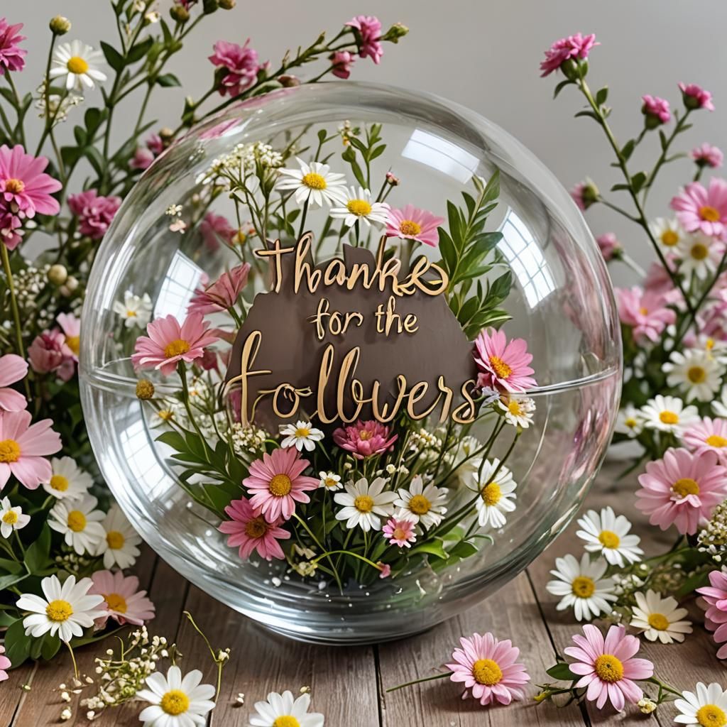 Glass Orb Thank You Sign with Flowers