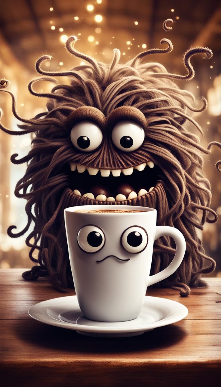 Funny Monster Coffee Portrait in Digital Art Style