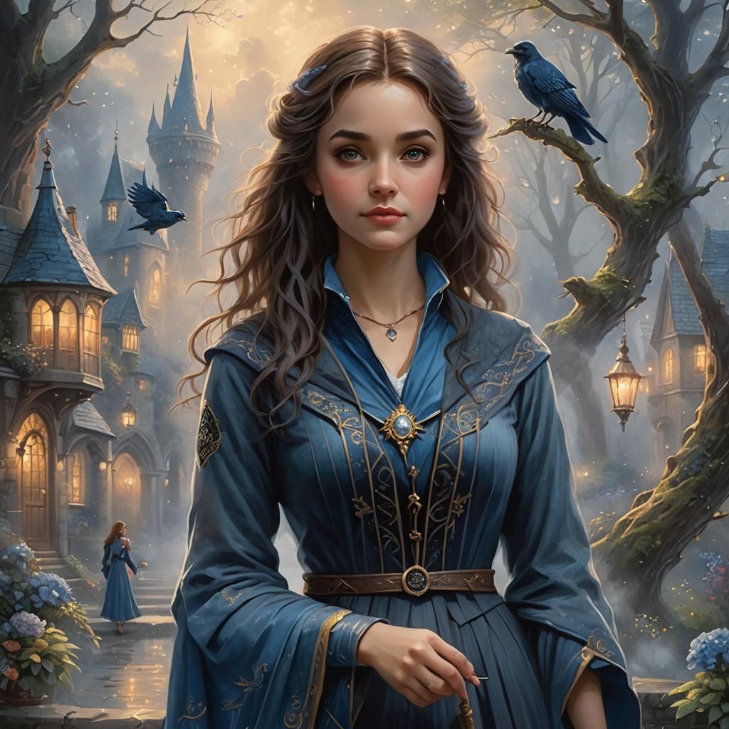 Ethereal Ravenclaw Girl in Kinkade Style