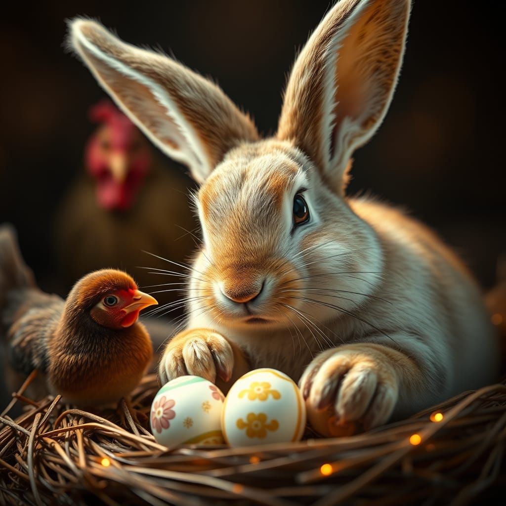 Easter Bunny Portrait in Vintage Fine Art Style