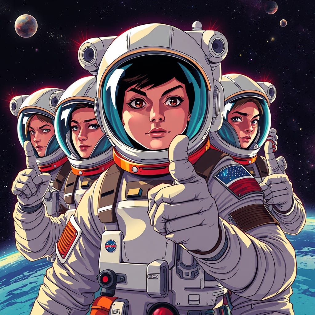 Astronauts in Heroic Apollo-Era Space Suits Anime Style