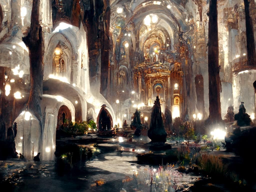 Elaborate Ivory Cathedral at Night: Digital Art
