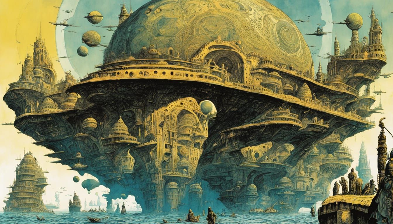 Ancient Atlantis Illustration in Sergio Toppi Style