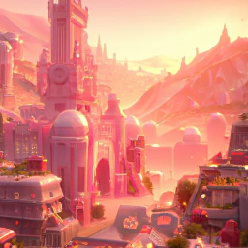 Aesthetic Cityscape at Dawn in a Matte Painting